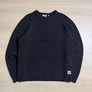 Carhartt WIP Anglistic Speckled Wool Blend Knit Sweater Mens Large Black Grunge